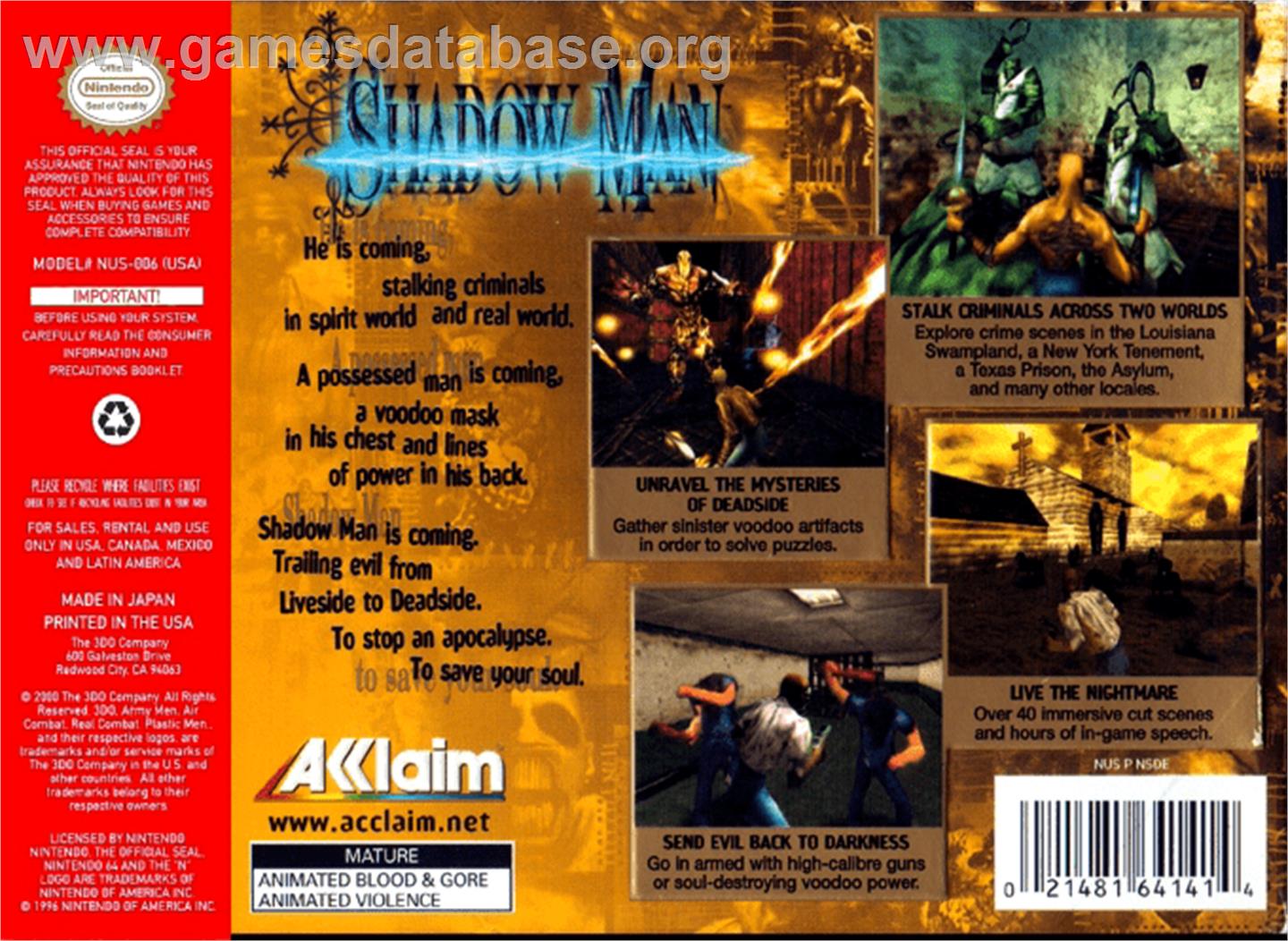 Shadow Man - Nintendo N64 - Artwork - Box Back