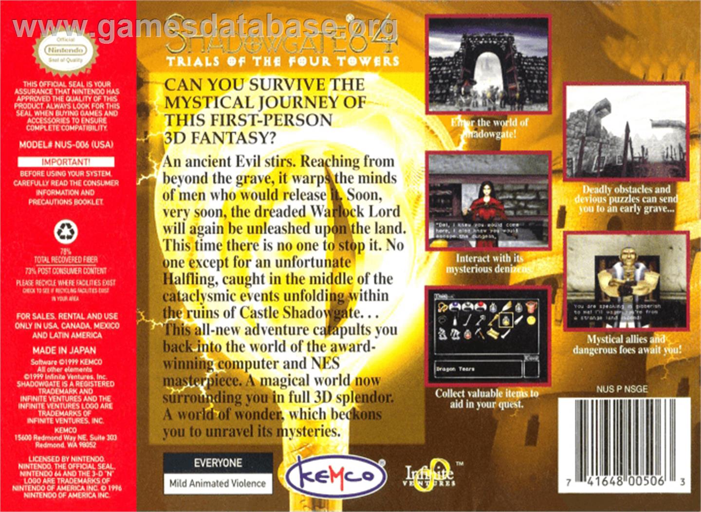 Shadowgate 64: The Trials of the Four Towers - Nintendo N64 - Artwork - Box Back
