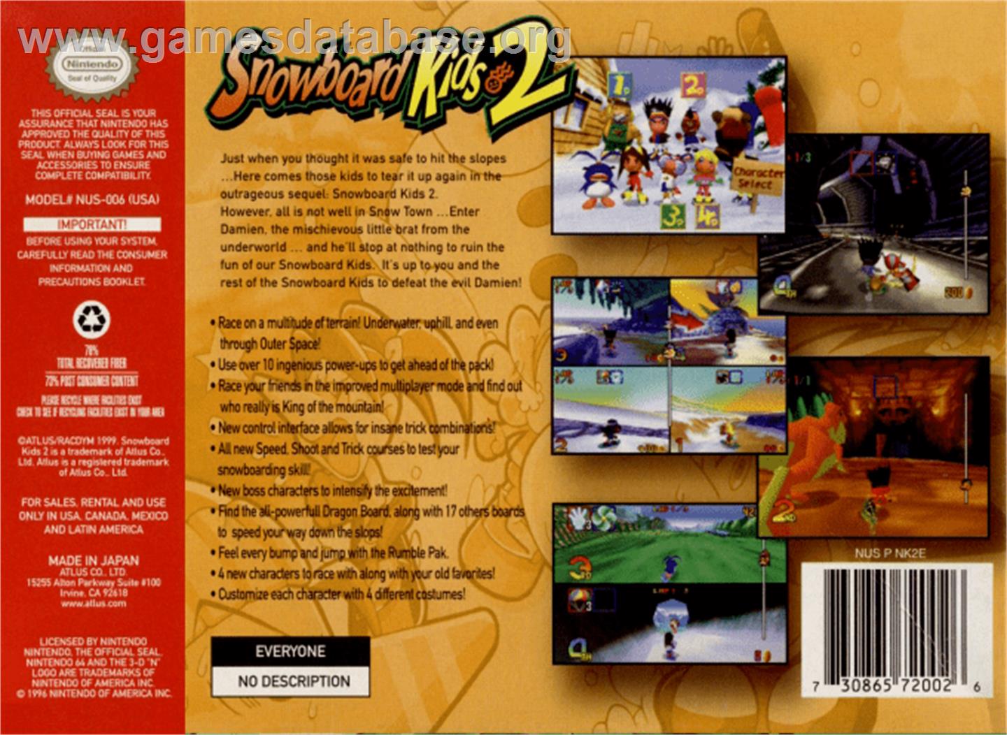 Snowboard Kids 2 - Nintendo N64 - Artwork - Box Back