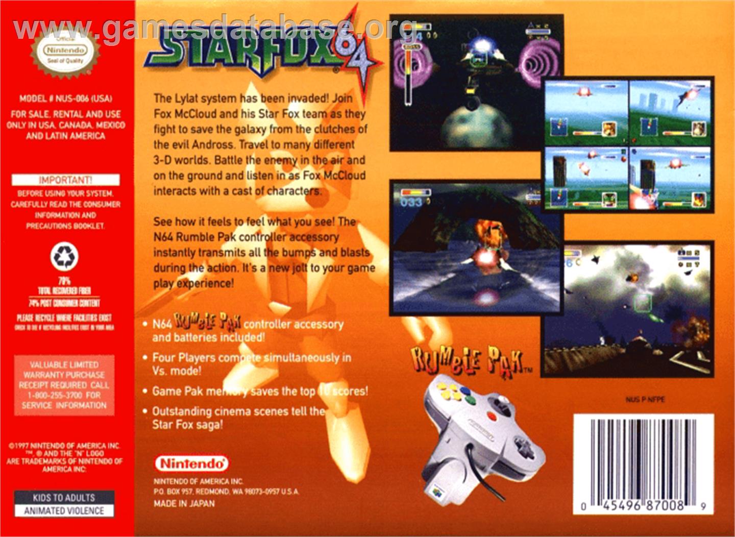 Star Fox 64 - Nintendo N64 - Artwork - Box Back