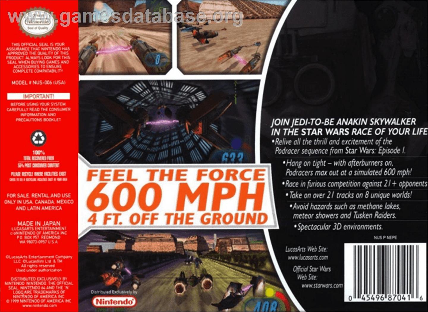 Star Wars: Episode I - Racer - Nintendo N64 - Artwork - Box Back