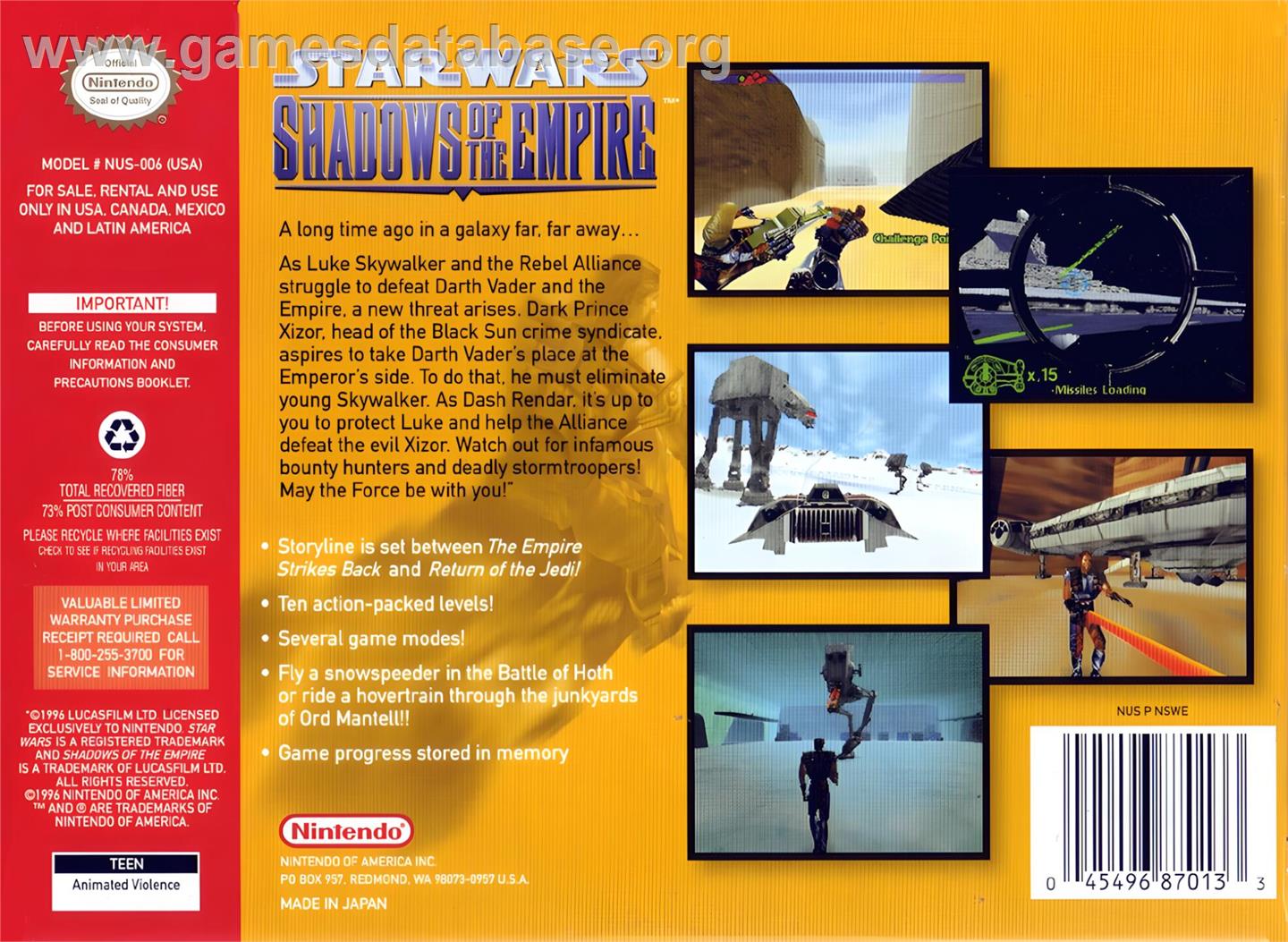 Star Wars - Shadows Of The Empire - Nintendo N64 - Artwork - Box Back