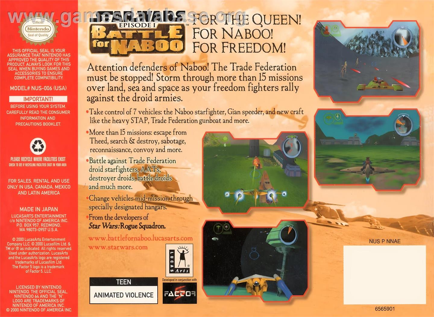 Star Wars Episode I - Battle For Naboo - Nintendo N64 - Artwork - Box Back