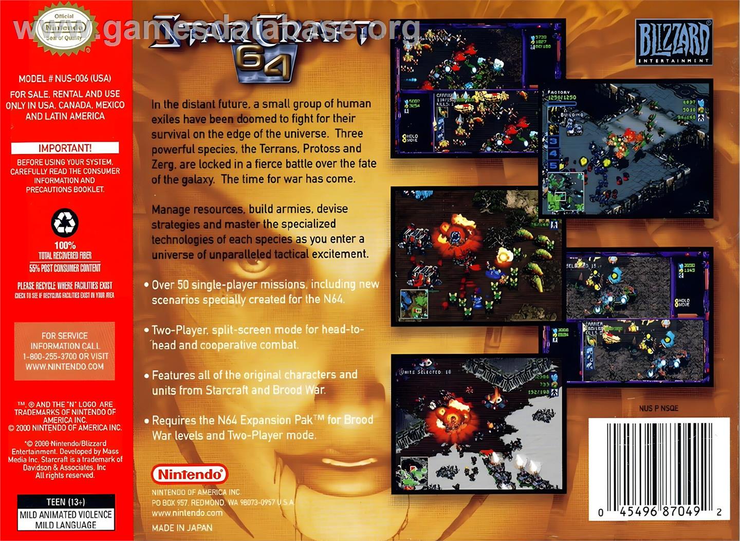 Starcraft 64 - Nintendo N64 - Artwork - Box Back