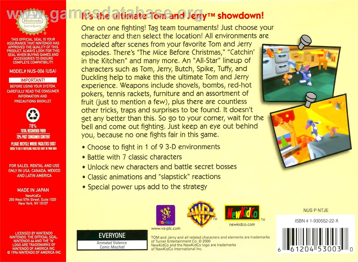 Tom And Jerry In Fists Of Furry - Nintendo N64 - Artwork - Box Back