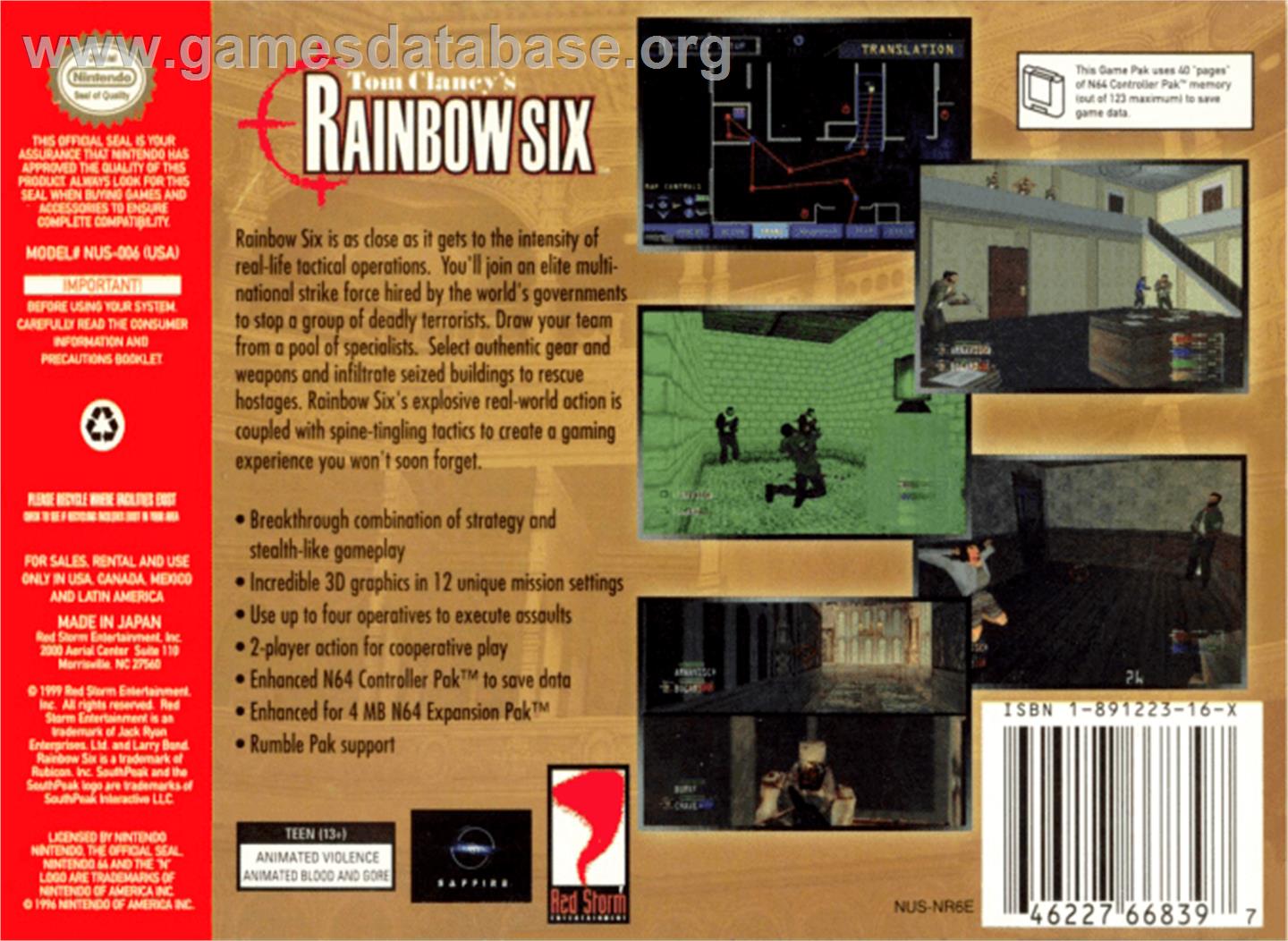 Tom Clancy's Rainbow Six - Nintendo N64 - Artwork - Box Back