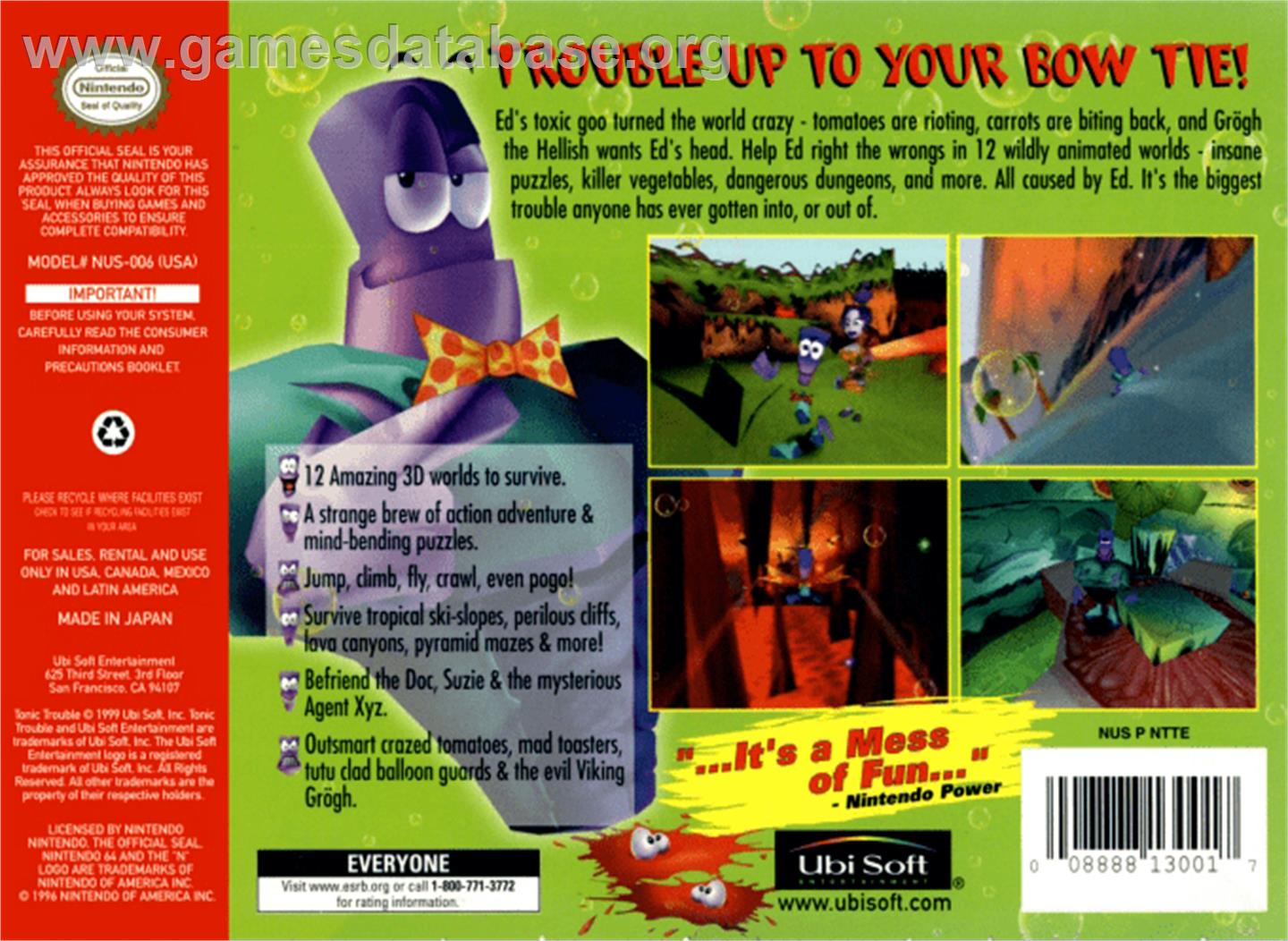 Tonic Trouble - Nintendo N64 - Artwork - Box Back