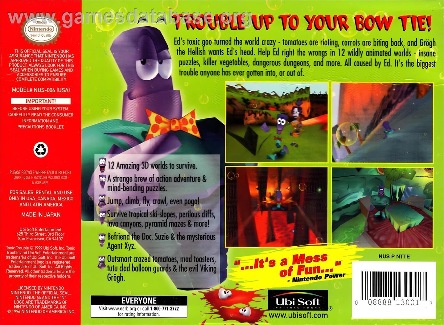 Tonic Trouble - Nintendo N64 - Artwork - Box Back