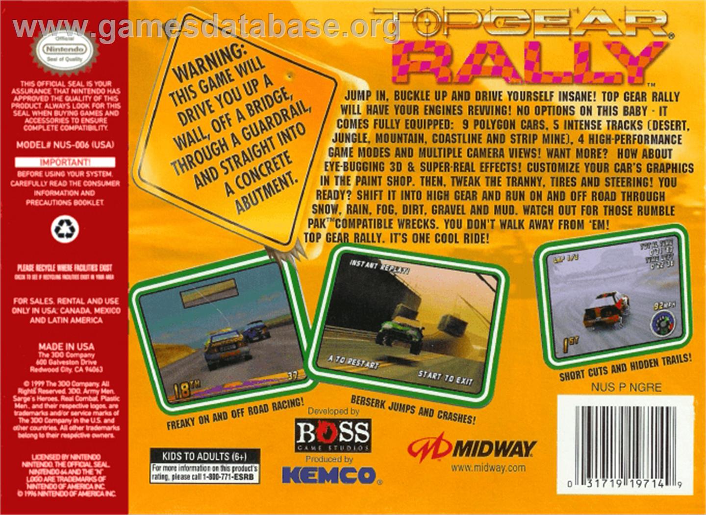 Top Gear Rally - Nintendo N64 - Artwork - Box Back