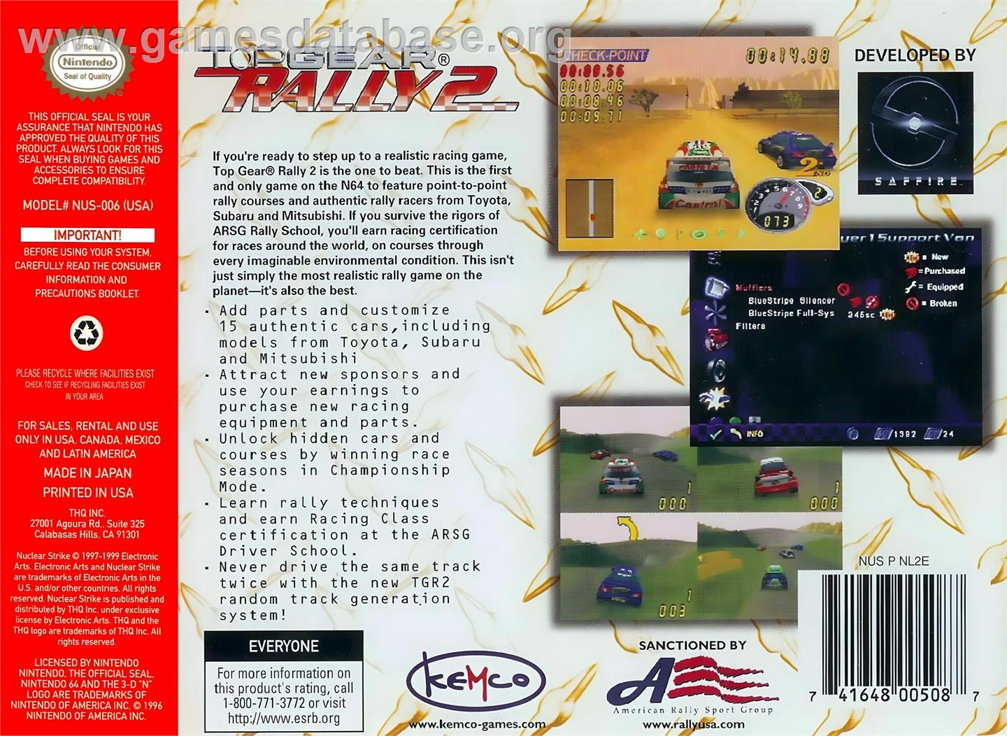 Top Gear Rally 2 - Nintendo N64 - Artwork - Box Back