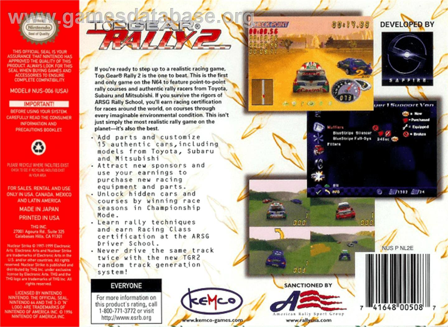 Top Gear Rally 2 - Nintendo N64 - Artwork - Box Back