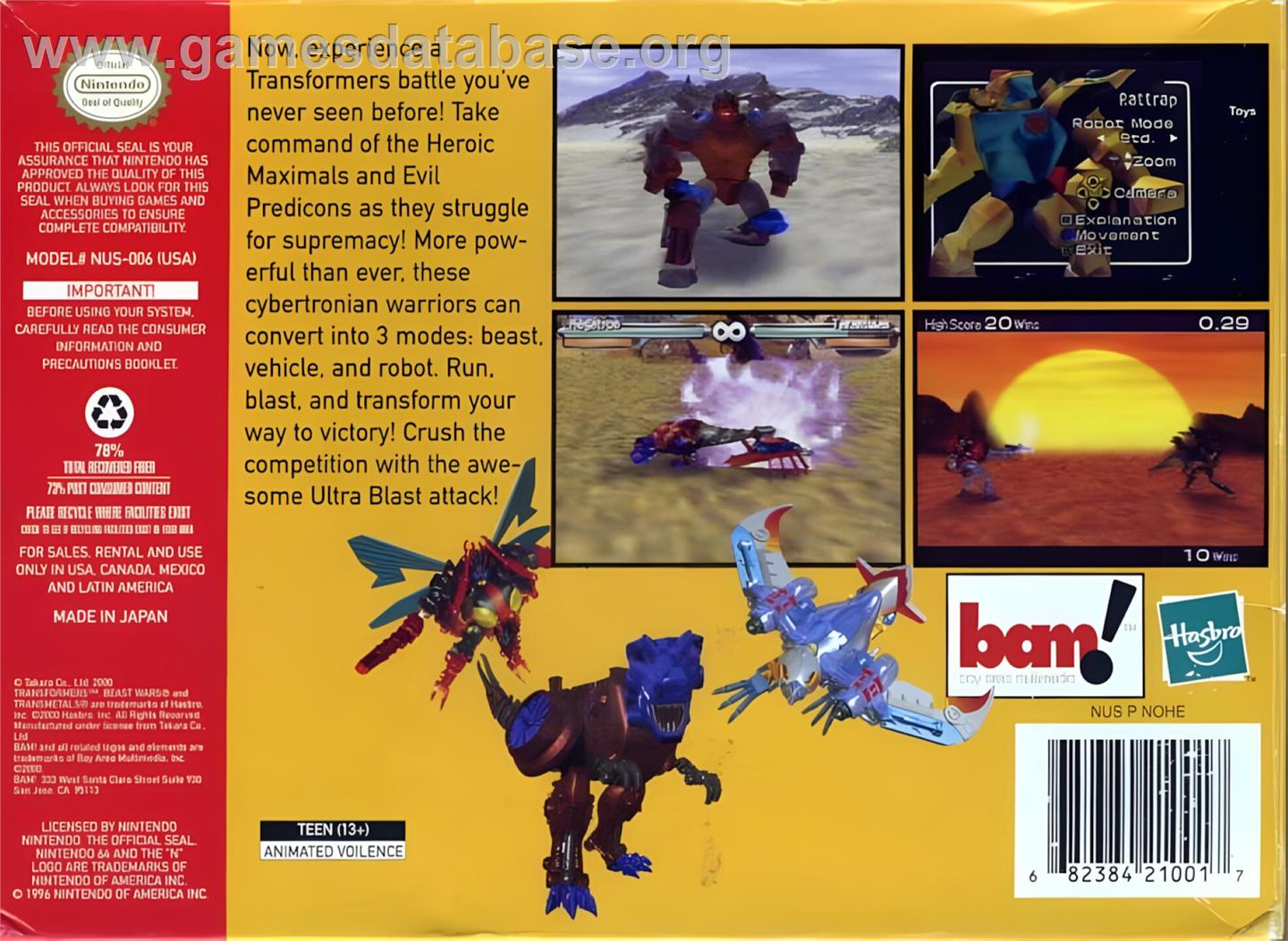 Transformers - Beast Wars Transmetals - Nintendo N64 - Artwork - Box Back