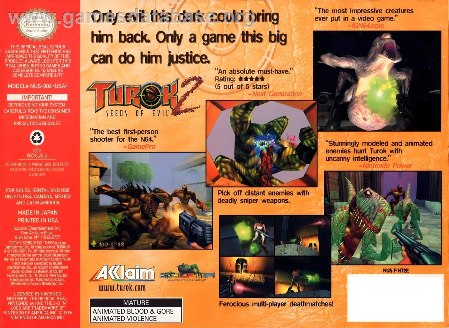 Turok 2 - Seeds Of Evil - Nintendo N64 - Artwork - Box Back