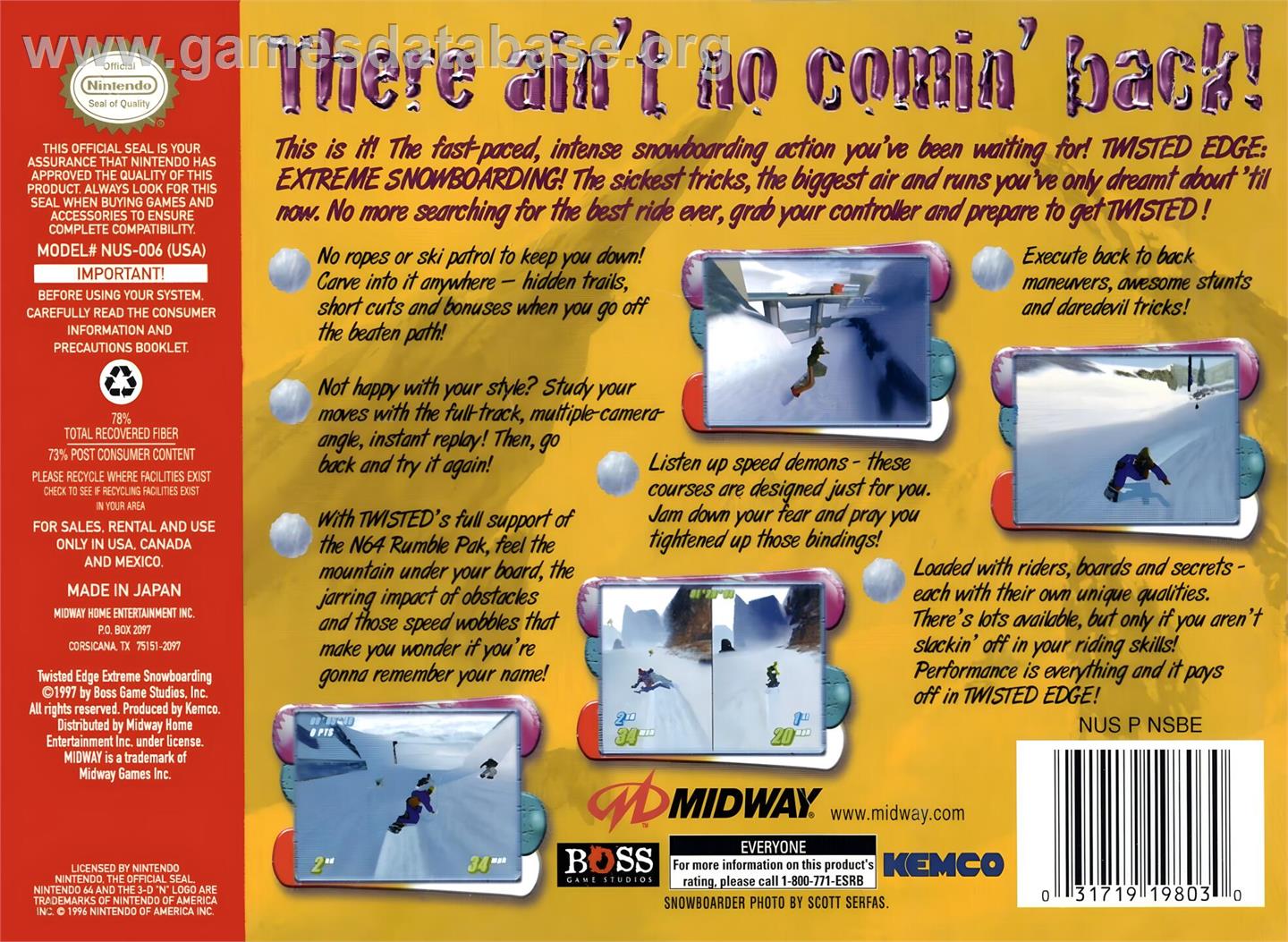 Twisted Edge - Extreme Snowboarding - Nintendo N64 - Artwork - Box Back