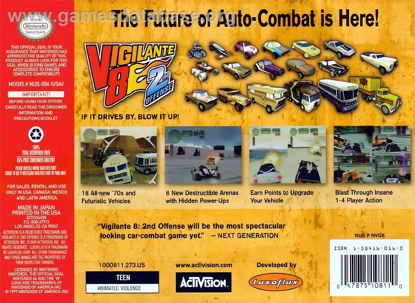 Vigilante 8 - 2nd Offense - Nintendo N64 - Artwork - Box Back