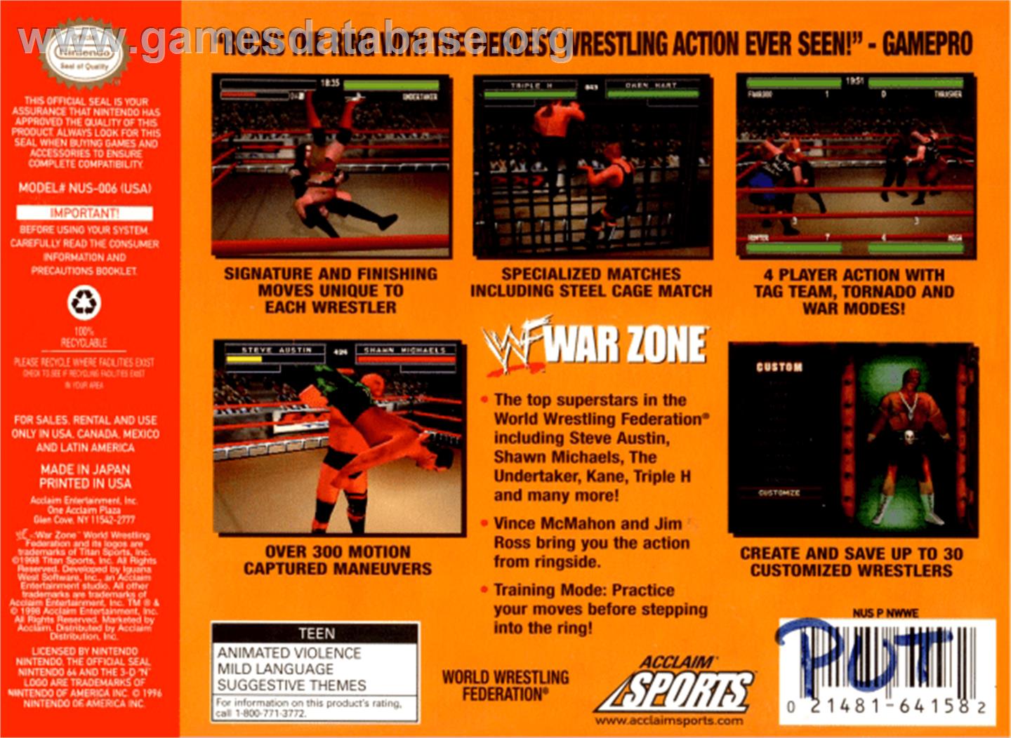 WWF War Zone - Nintendo N64 - Artwork - Box Back