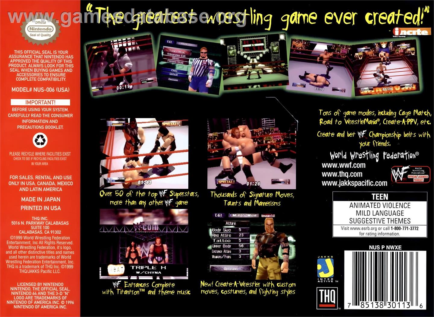 WWF WrestleMania 2000 - Nintendo N64 - Artwork - Box Back