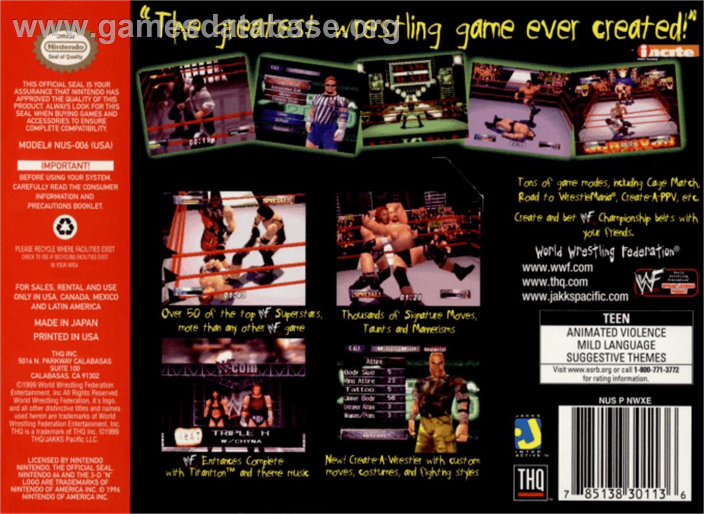 WWF Wrestlemania 2000 - Nintendo N64 - Artwork - Box Back