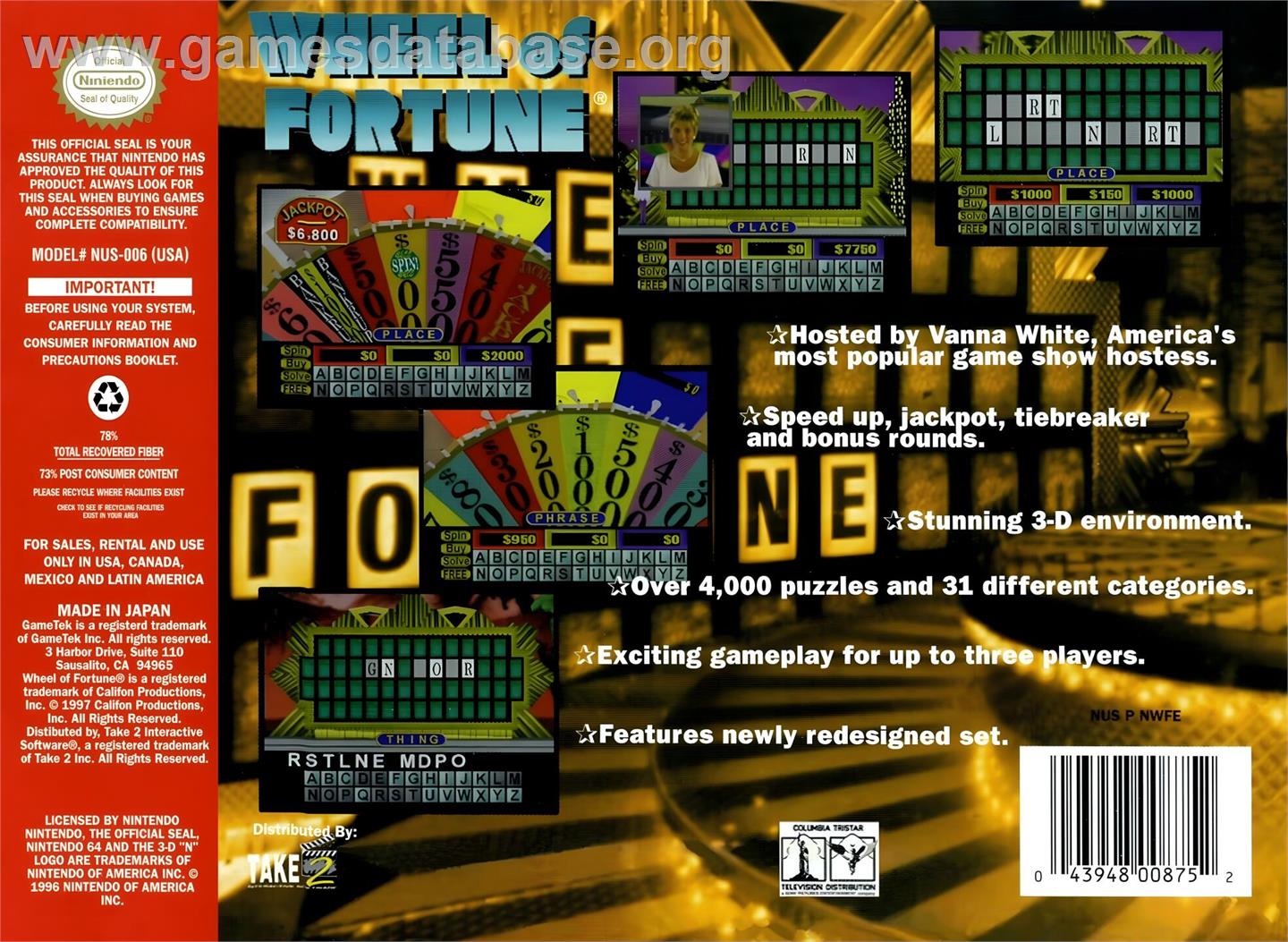 Wheel Of Fortune - Nintendo N64 - Artwork - Box Back