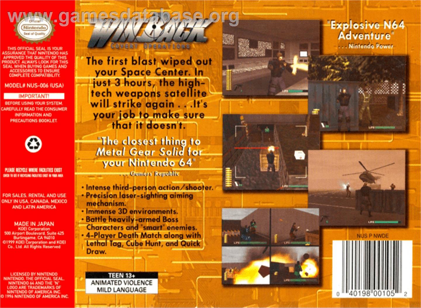 WinBack: Covert Operations - Nintendo N64 - Artwork - Box Back