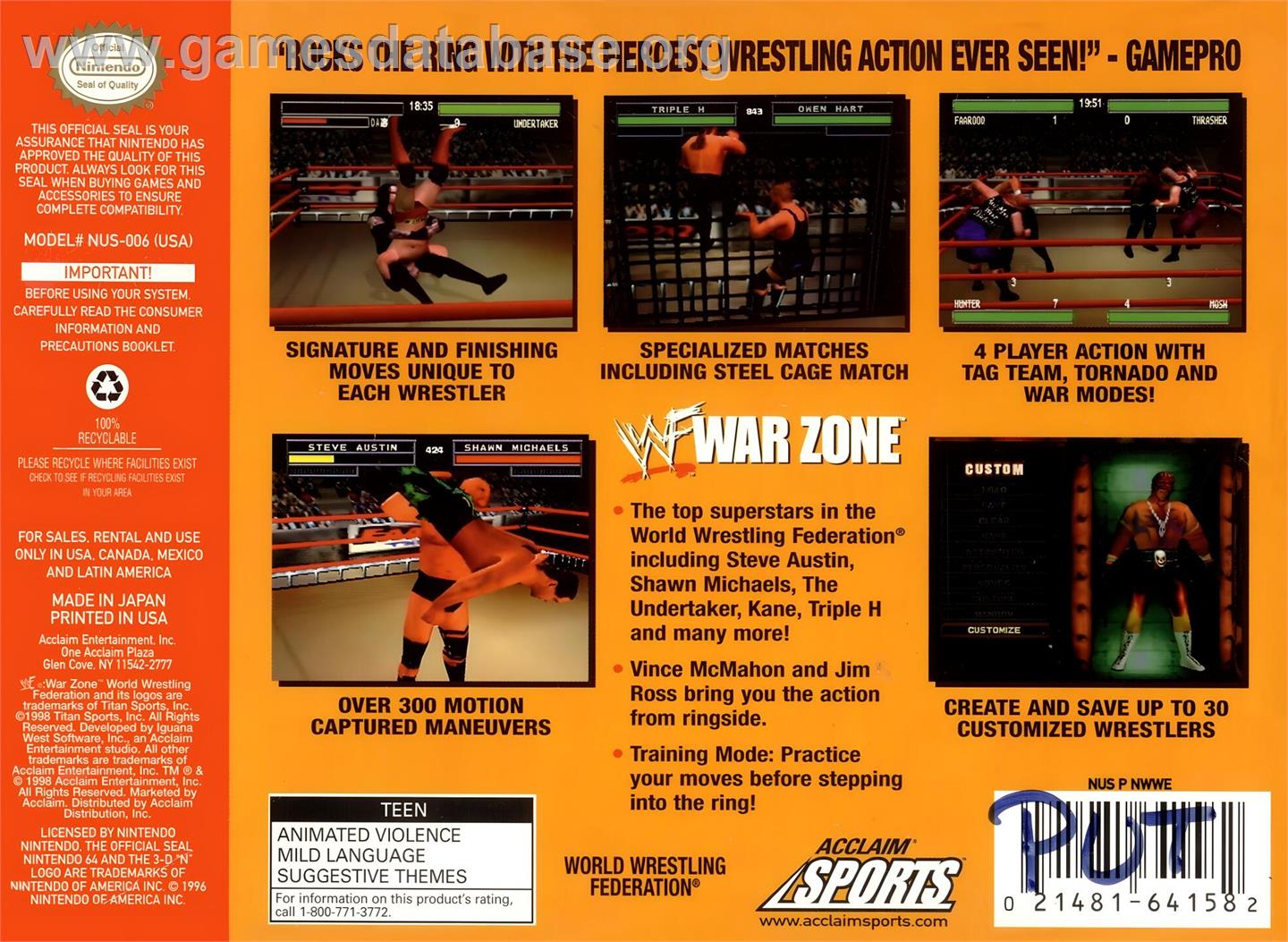 Wwf War Zone - Nintendo N64 - Artwork - Box Back