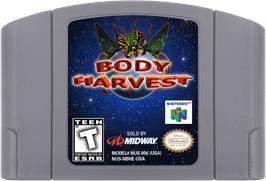 Cartridge artwork for Body Harvest on the Nintendo N64.
