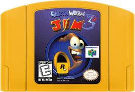 Cartridge artwork for Earthworm Jim 3d on the Nintendo N64.