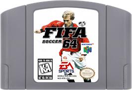 Cartridge artwork for Fifa Soccer 64 on the Nintendo N64.