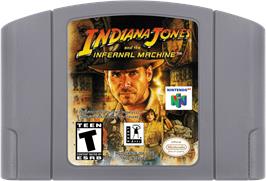 Cartridge artwork for Indiana Jones And The Infernal Machine on the Nintendo N64.