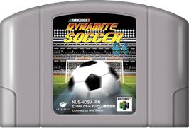 Cartridge artwork for J.league Dynamite Soccer 64 on the Nintendo N64.