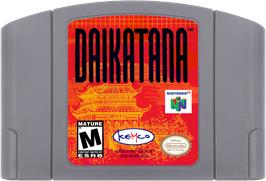 Cartridge artwork for John Romero's Daikatana on the Nintendo N64.