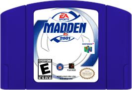 Cartridge artwork for Madden NFL 2001 on the Nintendo N64.