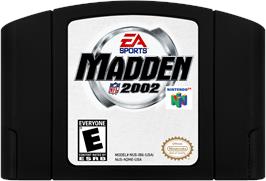 Cartridge artwork for Madden NFL 2002 on the Nintendo N64.