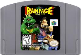 Cartridge artwork for Rampage - World Tour on the Nintendo N64.