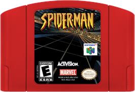 Cartridge artwork for Spider-Man on the Nintendo N64.