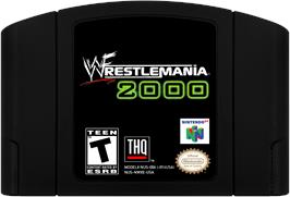 Cartridge artwork for WWF WrestleMania 2000 on the Nintendo N64.