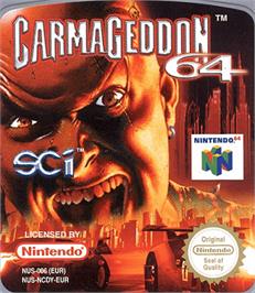 Top of cartridge artwork for Carmageddon 64 on the Nintendo N64.
