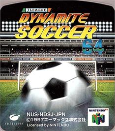 Top of cartridge artwork for J-League Dynamite Soccer 64 on the Nintendo N64.