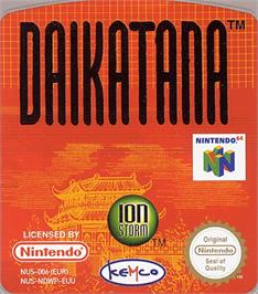 Top of cartridge artwork for John Romero's Daikatana on the Nintendo N64.