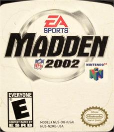 Top of cartridge artwork for Madden NFL 2002 on the Nintendo N64.