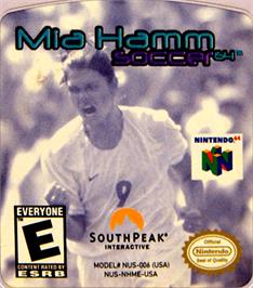 Top of cartridge artwork for Mia Hamm Soccer 64 on the Nintendo N64.