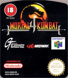 Top of cartridge artwork for Mortal Kombat 4 on the Nintendo N64.