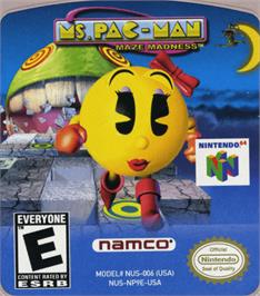 Top of cartridge artwork for Ms. Pac-Man Maze Madness on the Nintendo N64.