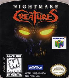 Top of cartridge artwork for Nightmare Creatures on the Nintendo N64.