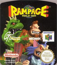Top of cartridge artwork for Rampage - World Tour on the Nintendo N64.