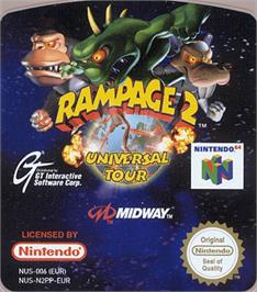 Top of cartridge artwork for Rampage 2 - Universal Tour on the Nintendo N64.