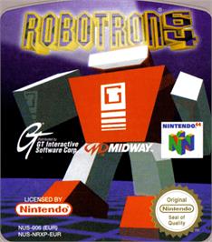 Top of cartridge artwork for Robotron 64 on the Nintendo N64.