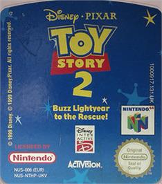 Top of cartridge artwork for Toy Story 2: Buzz Lightyear to the Rescue on the Nintendo N64.