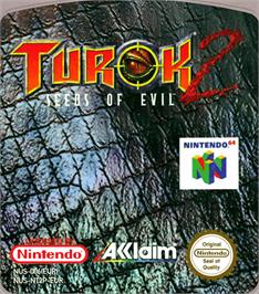 Top of cartridge artwork for Turok 2: Seeds of Evil on the Nintendo N64.