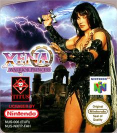 Top of cartridge artwork for Xena - Warrior Princess on the Nintendo N64.